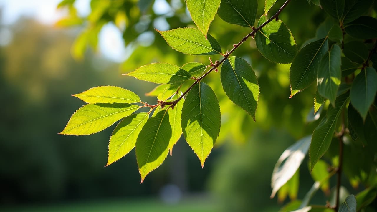 Feuillage plein d'un tilleul taillé en été dans un jardin de l'agglomération caennaise, lumière dorée de fin d'après-midi sur pierre de Caen