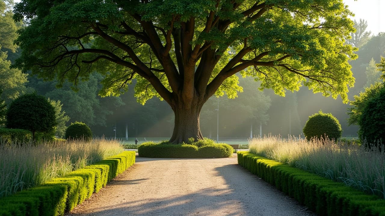 Grimpeur élagueur pratiquant une réduction de couronne sur un grand arbre, taille mesurée au-dessus d'une ramification, jardin normand