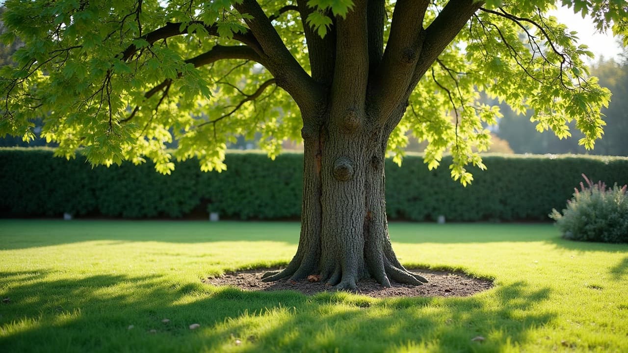 Grimpeur en cordage inspectant une fourche de branche dans le houppier d'un grand arbre à Caen, contrôle avant intervention